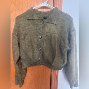 Forever 21 size small boho fringe knit green button up sweater